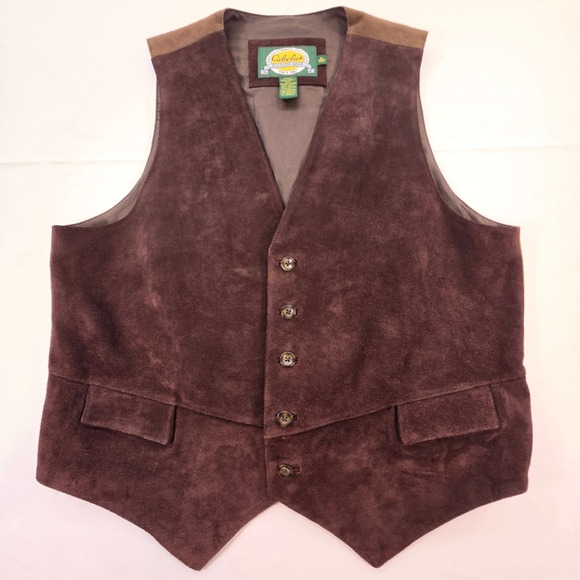 Cabela's Other - Cabelas Mens XL Brown Suede Leather Cotton Canvas Back Outdoor Western Vest